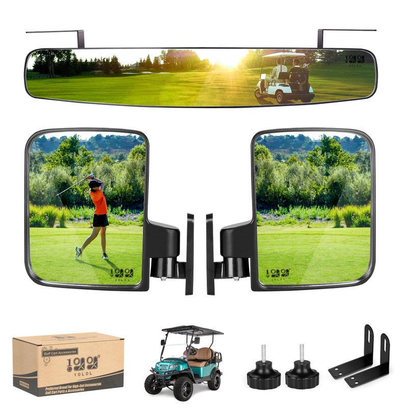 9.99WORLD MALL Universal Golf Cart Rear View Mirror Wide Rear View Convex and Folding Side View Mirrors Kit for Club Car, EZGO and Other - Image 1